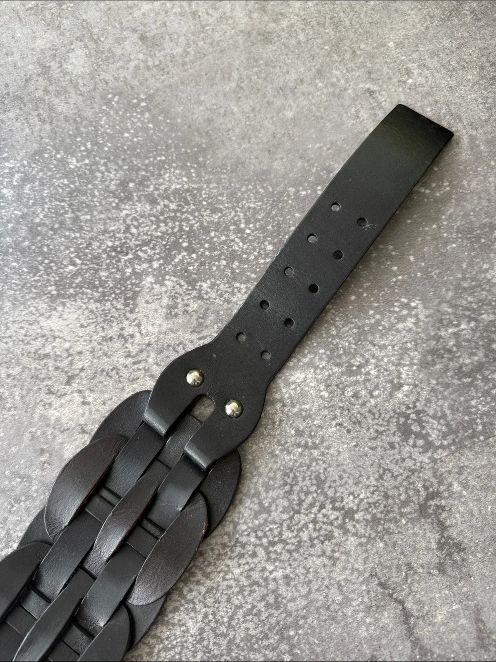 Club Monaco Black Woven Leather Womans's Belt with Silver Buckle